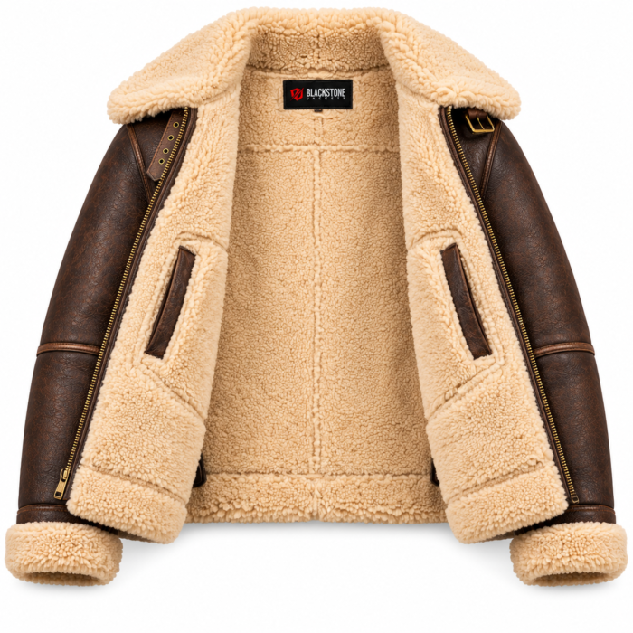 Dakota Espresso With Tan Shearling Men's B-3 Shearling Flight Leather Jacket | Blackstone Jackets