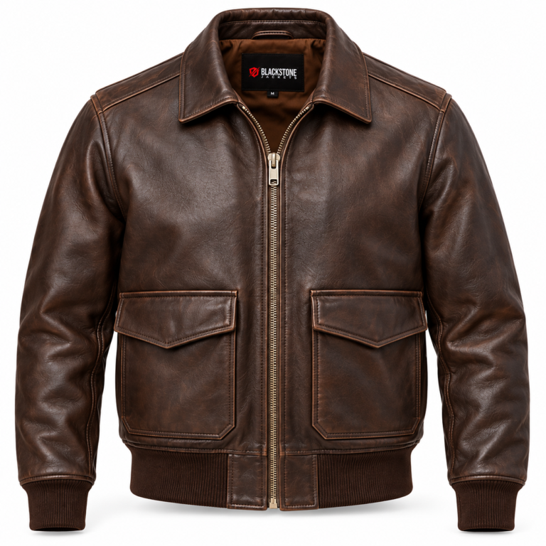 Hawk Dark Brown Men's A-2 Flight Leather Jacket | Blackstone Jackets