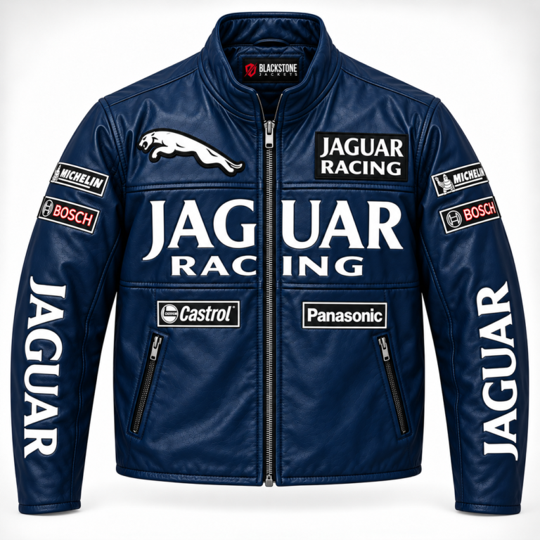 Jaguar Racing Blue Men’s Racer Jacket | Blackstone Jackets