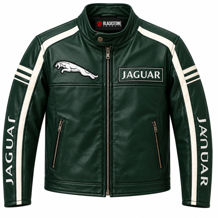 4.1green leather jacket (1) Jaguar Dark Green Leather Racing Biker Jacket | Blackstone Jackets