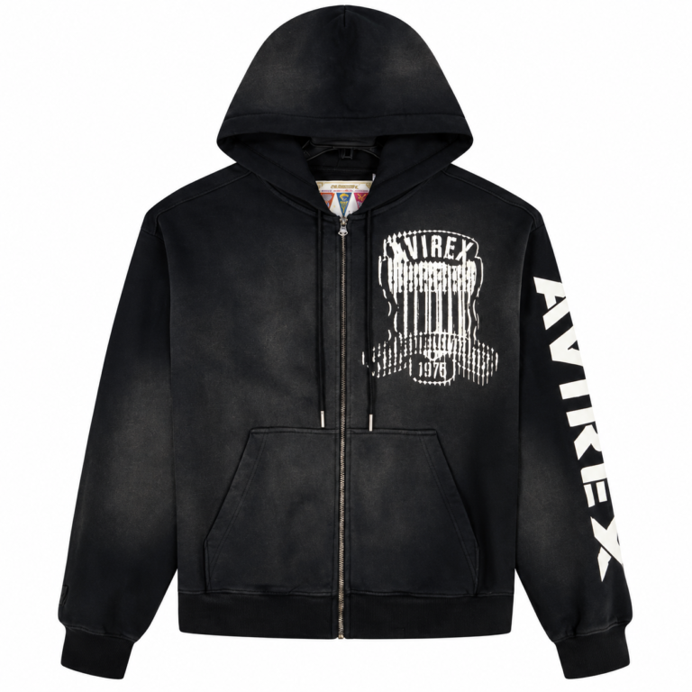 Avirex Black Graphic Zip-Up Hooded Jacket | Blackstone Jackets