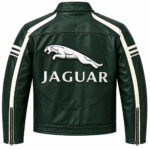 Jaguar Dark Green Leather Racing Biker Jacket | Blackstone Jackets