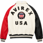 Avirex USA Red White Blue Leather Bomber Jacket | Blackstone Jackets