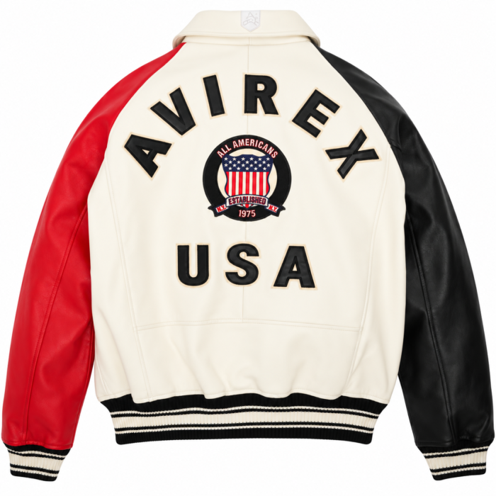 Avirex USA Red White Blue Leather Bomber Jacket | Blackstone Jackets
