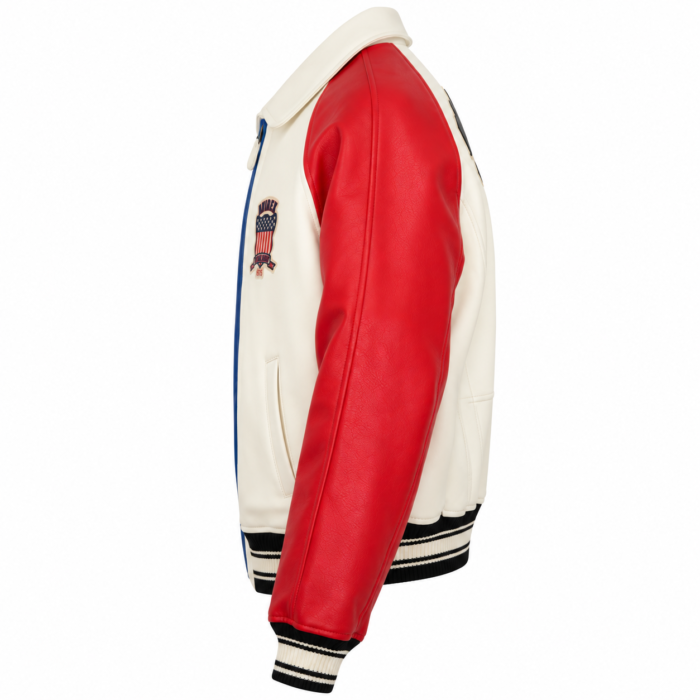 Avirex USA Red White Blue Leather Bomber Jacket | Blackstone Jackets
