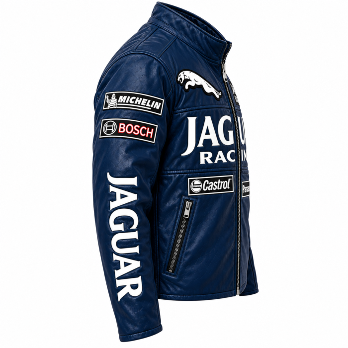 Jaguar Racing Blue Men’s Racer Jacket | Blackstone Jackets