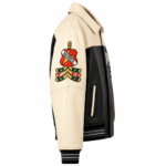 Avirex Cream and Black Leather Varsity Bomber Jacket | Blackstone Jackets