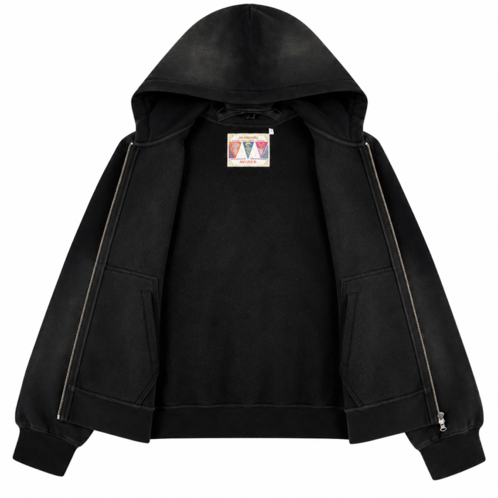Avirex Black Graphic Zip-Up Hooded Jacket | Blackstone Jackets