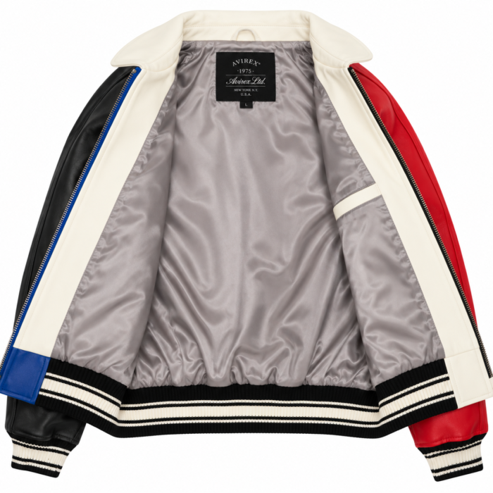 Avirex USA Red White Blue Leather Bomber Jacket | Blackstone Jackets