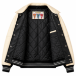 Avirex Cream and Black Leather Varsity Bomber Jacket | Blackstone Jackets