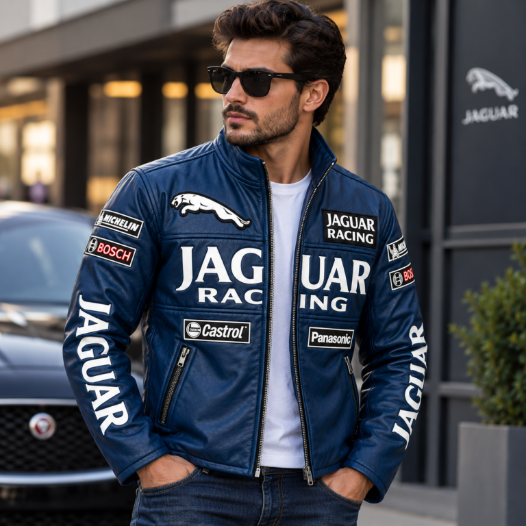 Jaguar Racing Blue Men’s Racer Jacket | Blackstone Jackets