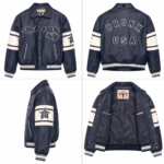 Avirex Bronx Navy Blue Leather Varsity Bomber Jacket | Blackstone Jackets