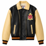 Avirex Black and Cream Leather Varsity Bomber Jacket | Blackstone Jackets