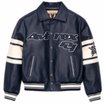 Avirex Bronx Navy Blue Leather Varsity Bomber Jacket | Blackstone Jackets