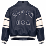Avirex Bronx Navy Blue Leather Varsity Bomber Jacket | Blackstone Jackets