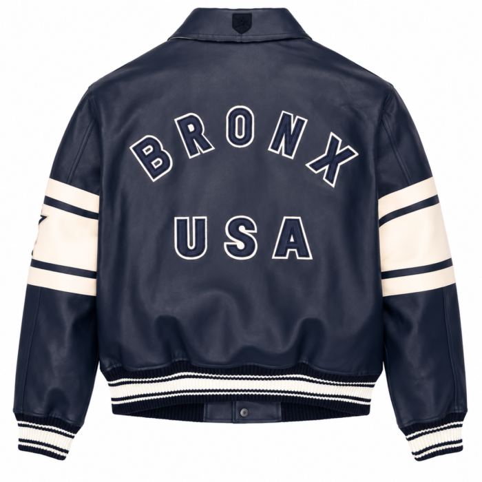 Avirex Bronx Navy Blue Leather Varsity Bomber Jacket | Blackstone Jackets