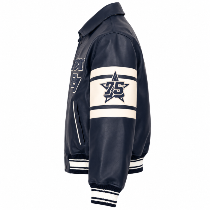 Avirex Bronx Navy Blue Leather Varsity Bomber Jacket | Blackstone Jackets