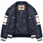 Avirex Bronx Navy Blue Leather Varsity Bomber Jacket | Blackstone Jackets