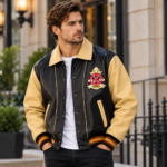 Avirex Black and Cream Leather Varsity Bomber Jacket | Blackstone Jackets