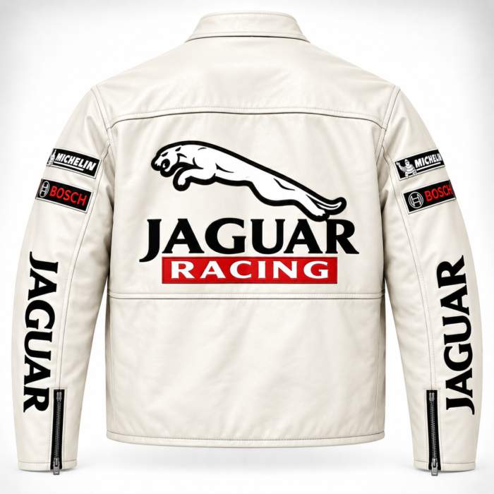 Jaguar Racing White Leather Racer Jacket | Blackstone Jackets