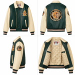 Avirex Green and Cream Leather Varsity Bomber Jacket | Blackstone Jackets
