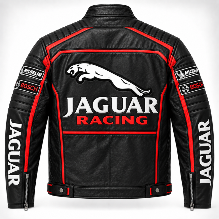Jaguar Racing Black & Red Leather Racer Jacket | Blackstone Jackets
