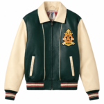 Avirex Green and Cream Leather Varsity Bomber Jacket | Blackstone Jackets