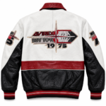 Avirex 1975 White Red Black Leather Varsity Bomber Jacket | Blackstone Jackets