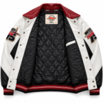 Avirex 1975 White Red Black Leather Varsity Bomber Jacket | Blackstone Jackets
