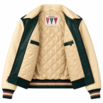 Avirex Green and Cream Leather Varsity Bomber Jacket | Blackstone Jackets