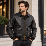 Jetstream Black Men's A-2 Flight Leather Jacket | Blackstone Jackets