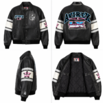 Avirex Super Bowl LX Black Leather Bomber Jacket | Blackstone Jackets