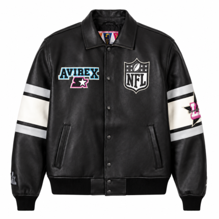 Avirex Super Bowl LX Black Leather Bomber Jacket | Blackstone Jackets