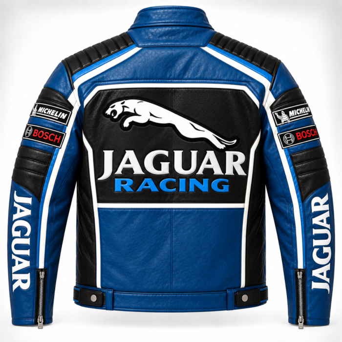 Jaguar Racing Blue Men’s Leather Motorcycle Jacket | Blackstone Jackets