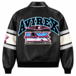 Avirex Super Bowl LX Black Leather Bomber Jacket | Blackstone Jackets