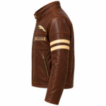 Jaguar Brown Leather Racing Jacket with Cream Stripes | Blackstone Jackets