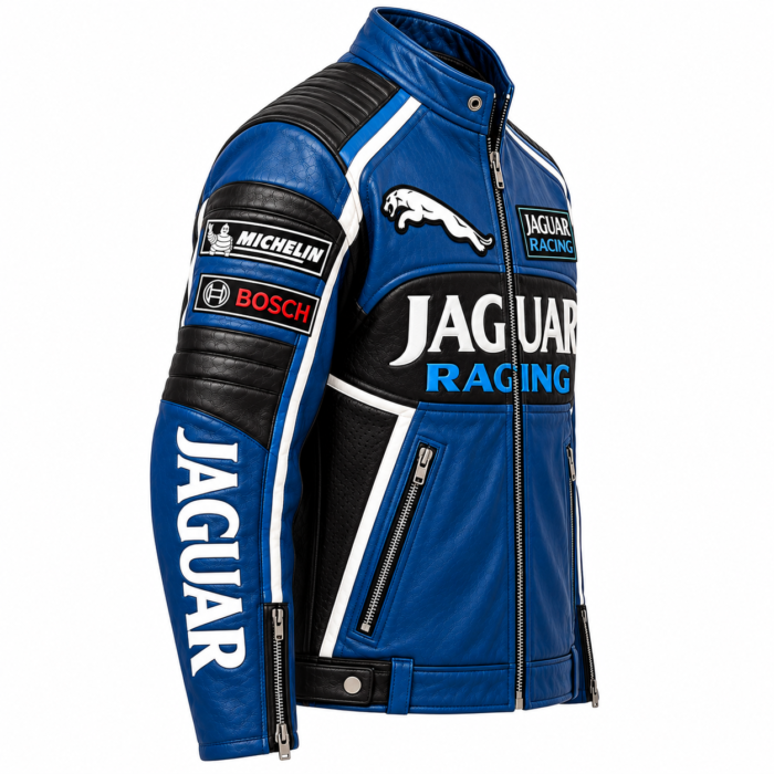Jaguar Racing Blue Men’s Leather Motorcycle Jacket | Blackstone Jackets