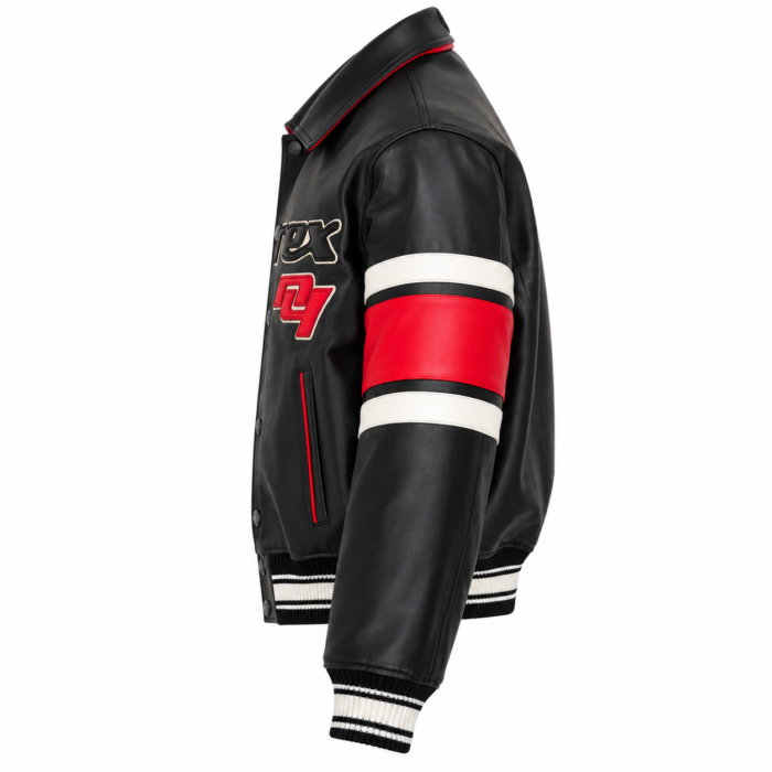Avirex Black and Red Leather Racing Varsity Bomber Jacket | Blackstone Jackets