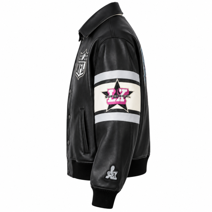 Avirex Super Bowl LX Black Leather Bomber Jacket | Blackstone Jackets