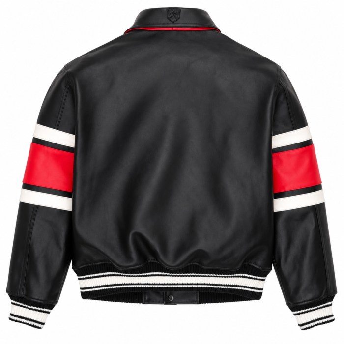 Avirex Black and Red Leather Racing Varsity Bomber Jacket | Blackstone Jackets