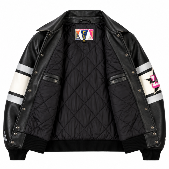 Avirex Super Bowl LX Black Leather Bomber Jacket | Blackstone Jackets