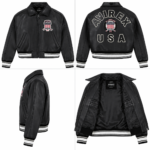 Avirex USA Black Leather Varsity Bomber Jacket | Blackstone Jackets
