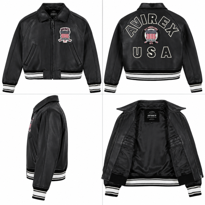 Avirex USA Black Leather Varsity Bomber Jacket | Blackstone Jackets