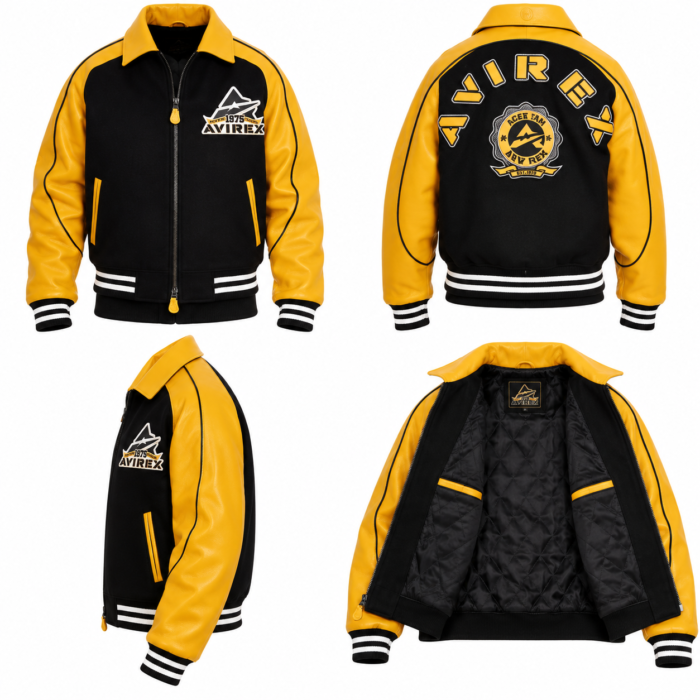 Avirex Yellow and Black Varsity Bomber Jacket | Blackstone Jackets