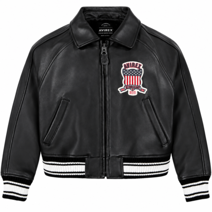 Avirex USA Black Leather Varsity Bomber Jacket | Blackstone Jackets