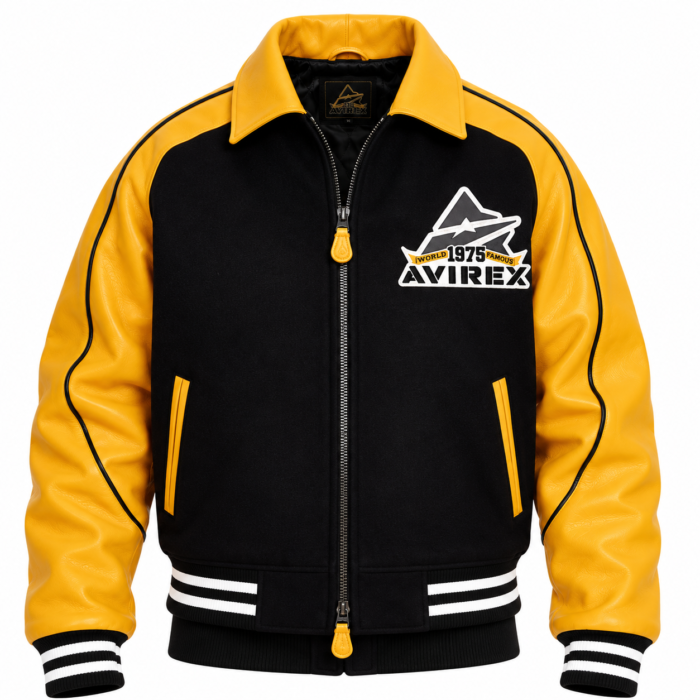 8.2yellow jacket (2) Avirex Yellow and Black Varsity Bomber Jacket | Blackstone Jackets