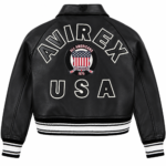 Avirex USA Black Leather Varsity Bomber Jacket | Blackstone Jackets