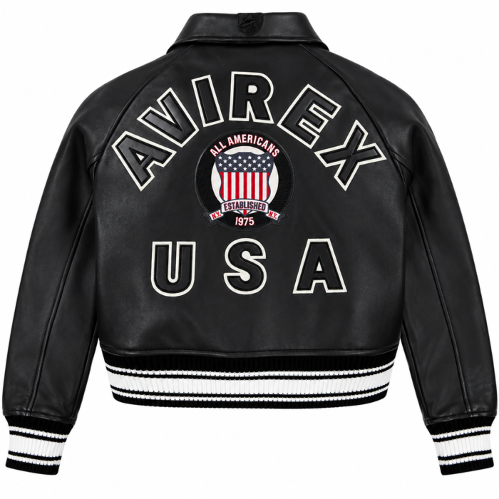 Avirex USA Black Leather Varsity Bomber Jacket | Blackstone Jackets