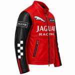 Jaguar Racing Red and Black Leather Biker Jacket | Blackstone Jackets