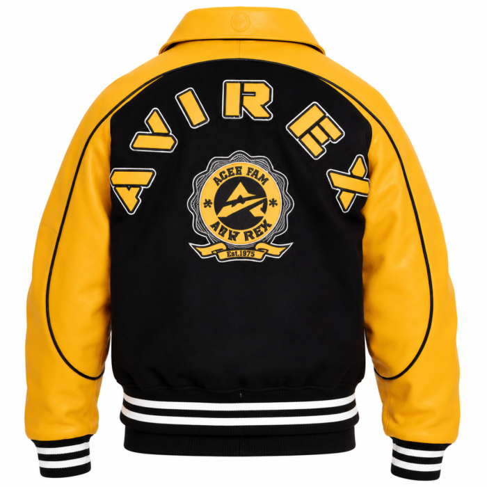 Avirex Yellow and Black Varsity Bomber Jacket | Blackstone Jackets